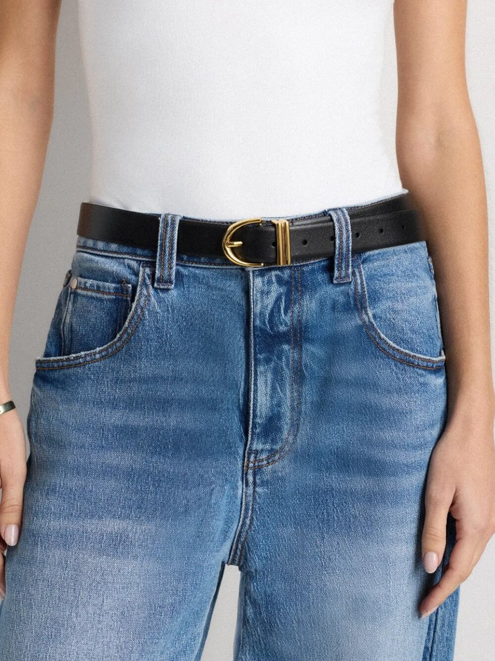 Quince Alora European Leather Belt in Black Size Large
